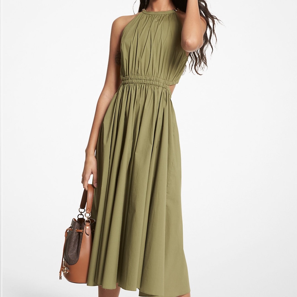 - Michael Kors Stretch Cotton Poplin Cutout Dress olive.